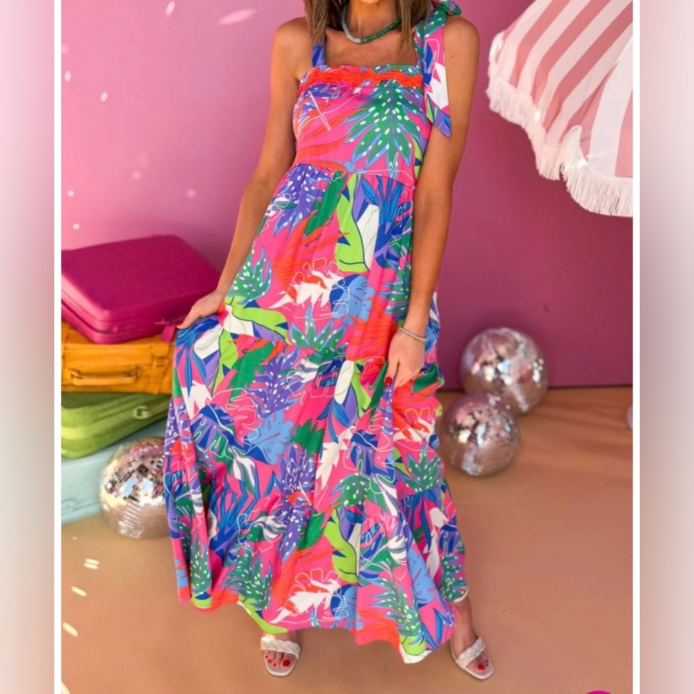Umgee Tropical Tiered Maxi Dress Size Large
